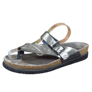 Mephisto Helen Women 39 Metallic Gray Leather Thong Sandals Comfort Casual